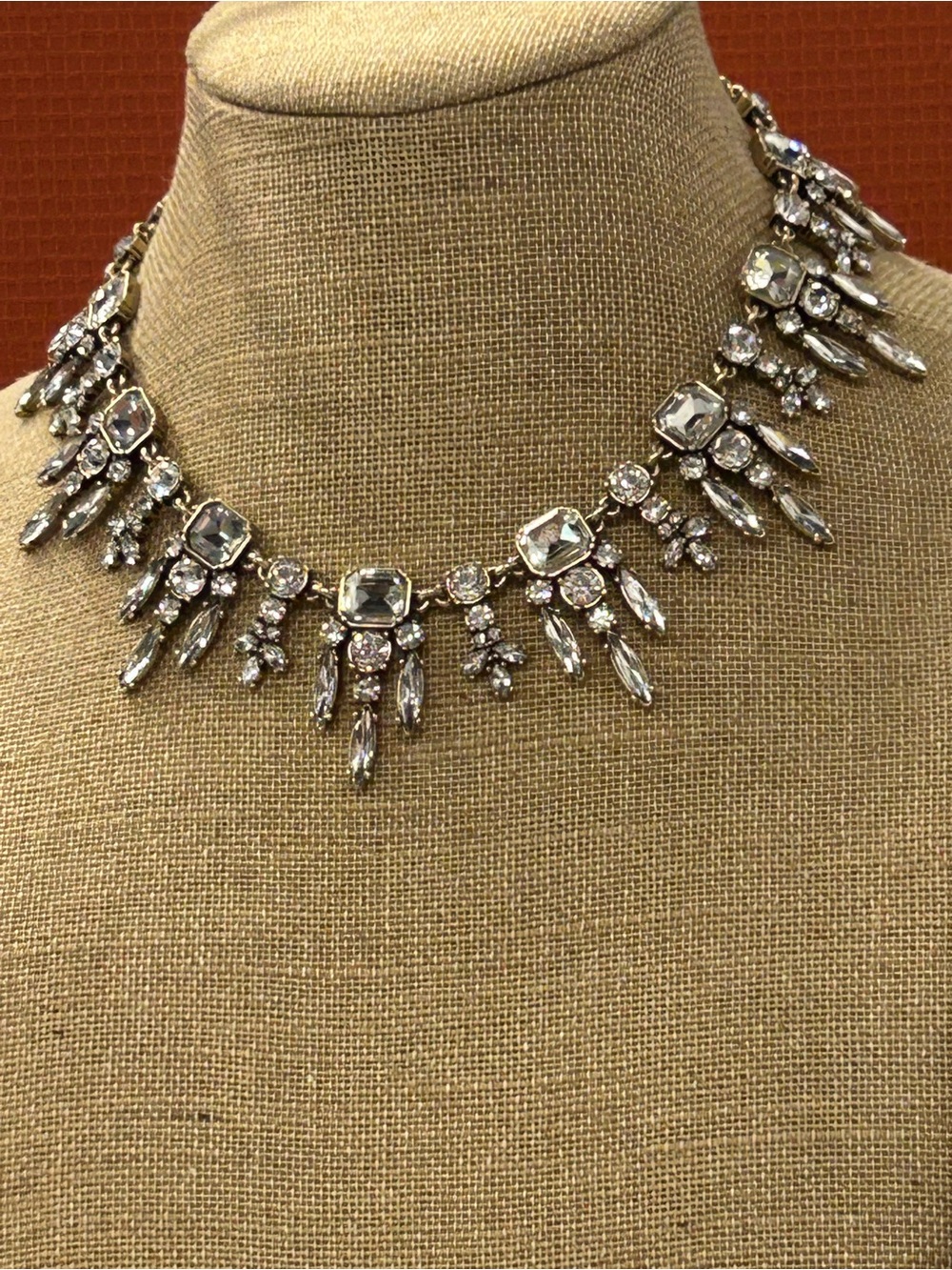 Banana Republic Crystal Drop Statement Necklace - Silver Clear